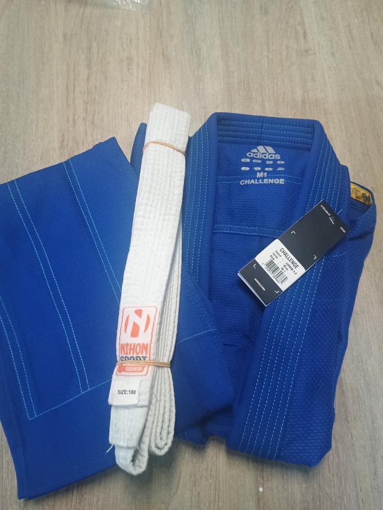 Adidas challenge jeug bjj gi blauw + witte belt - nieuw, Ophalen of Verzenden