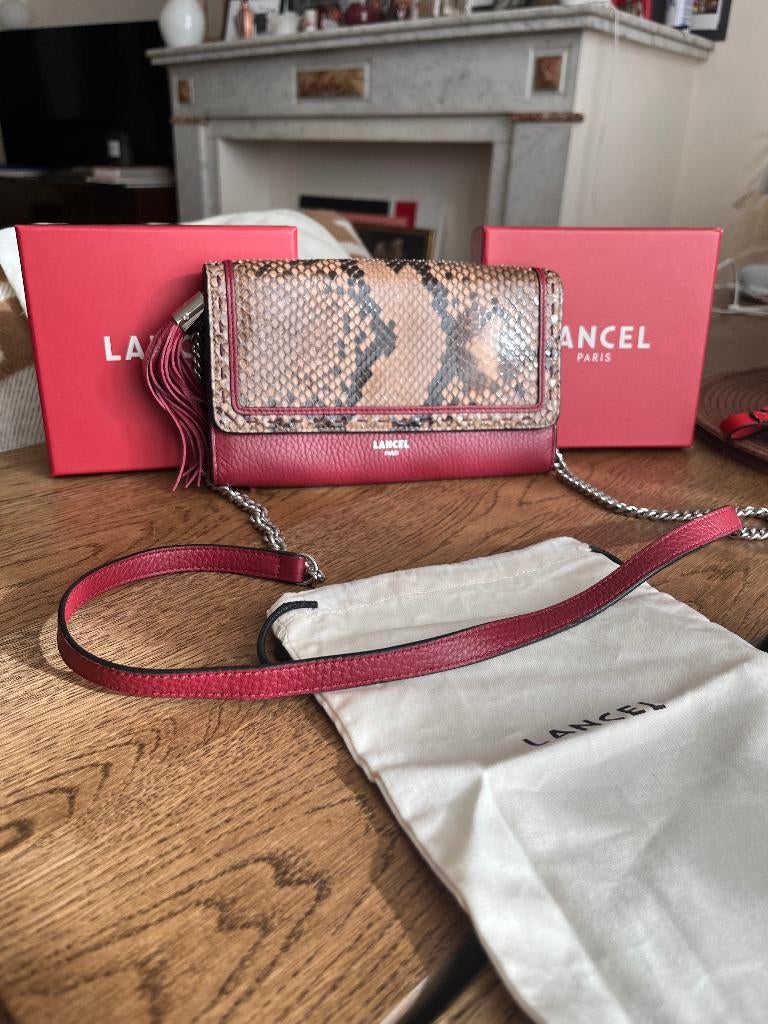 LANCEL Ninon Bordeaux TAS - PYTHON & LEATHER - NIEUW, Handtassen en Accessoires, Tassen | Damestassen, Ophalen, Nieuw, Rood, Handtas