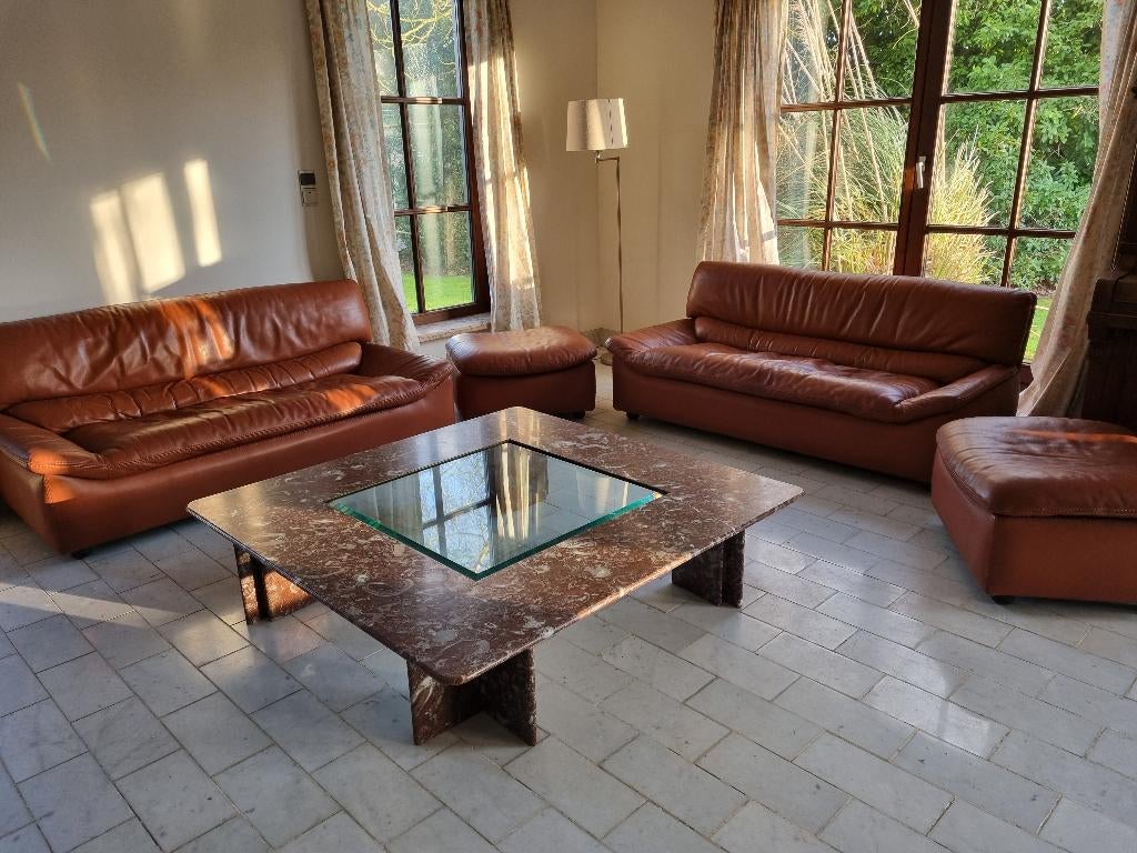 Lederen zetelset in cognac kleur van Durlet, Maison & Meubles, Canapés | Coins salons complets, Enlèvement, Utilisé, Cuir