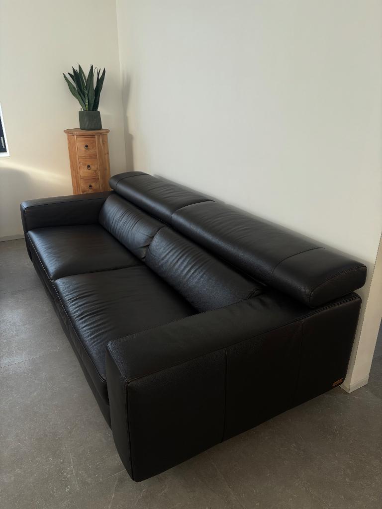 Canapé en cuir noir/ Poltron&Sofa, Maison & Meubles, Trois personnes, 100 à 125 cm, 200 à 250 cm, Banc droit