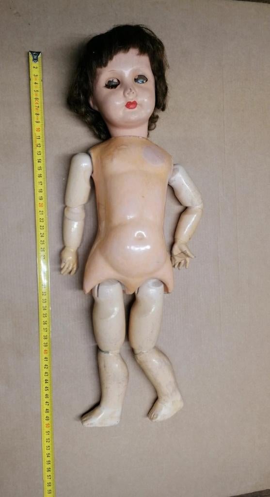 Antieke houten kartonnen pop uit de jaren 40, Antiek en Kunst, Verzenden