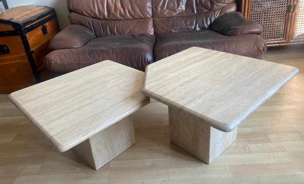 Ensemble de tables basses vintage en travertin,  années 70, Moins de 50 cm, Comme neuf, Enlèvement, 50 à 100 cm