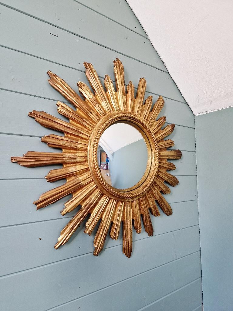 Miroir soleil doré (diamètre 55cm) années 1960-70, Antiquités & Art, Enlèvement, Rond