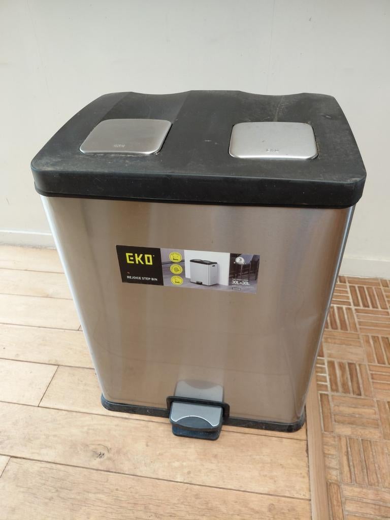 Inox vuilbak met 2 vakken 30l, Huis en Inrichting, Ophalen, Inox