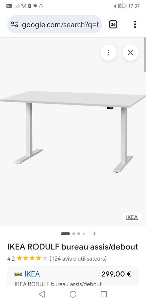 Bureau assis/debout Ikea Rodulf, Maison & Meubles, Bureaux, Comme neuf, Réglable en hauteur, Enlèvement