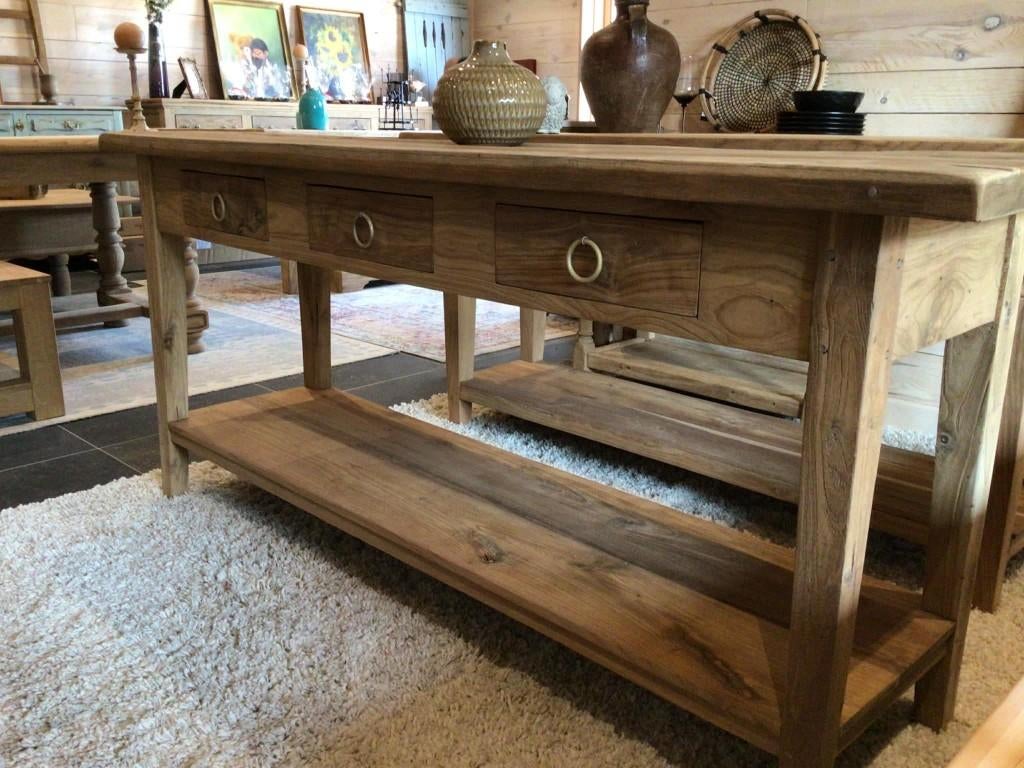 zware massieve oude sidetable, Huis en Inrichting, Ophalen, Teakhout, Nieuw, 150 tot 200 cm