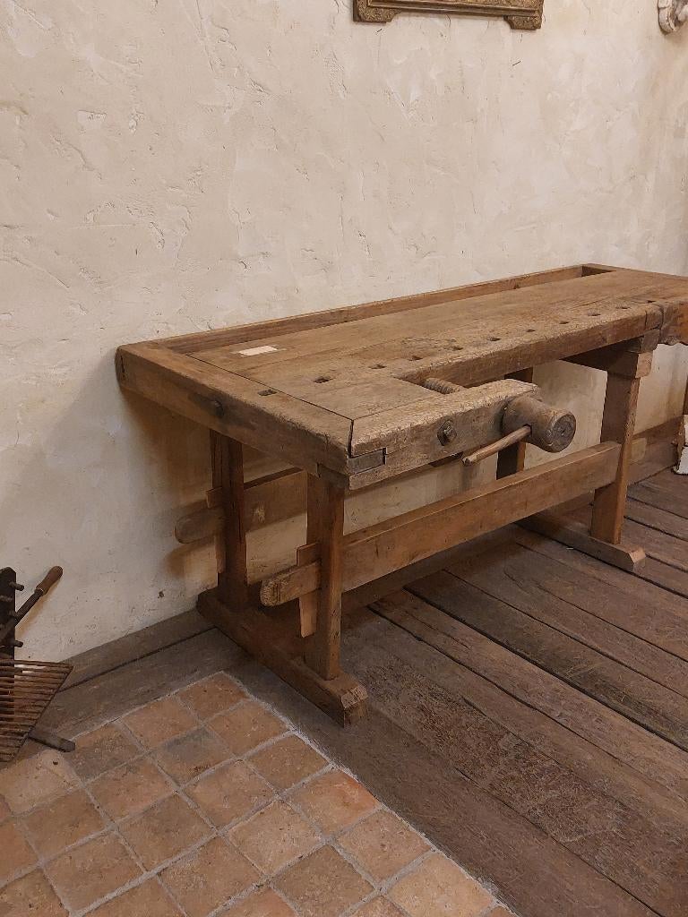 grote oude houten werkbank   oude sidetable, Antiek en Kunst, Curiosa en Brocante, Ophalen