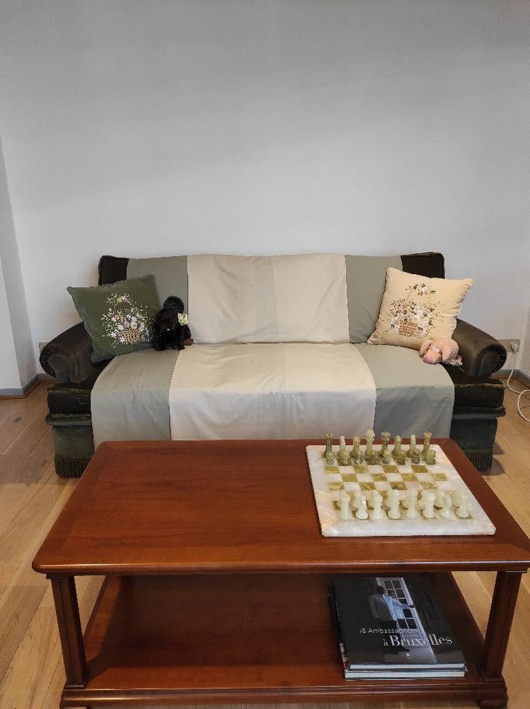 fauteuil 3 places en velours vert foncé, Maison & Meubles, Fauteuils, 75 à 100 cm, 125 cm ou plus, Enlèvement, Utilisé