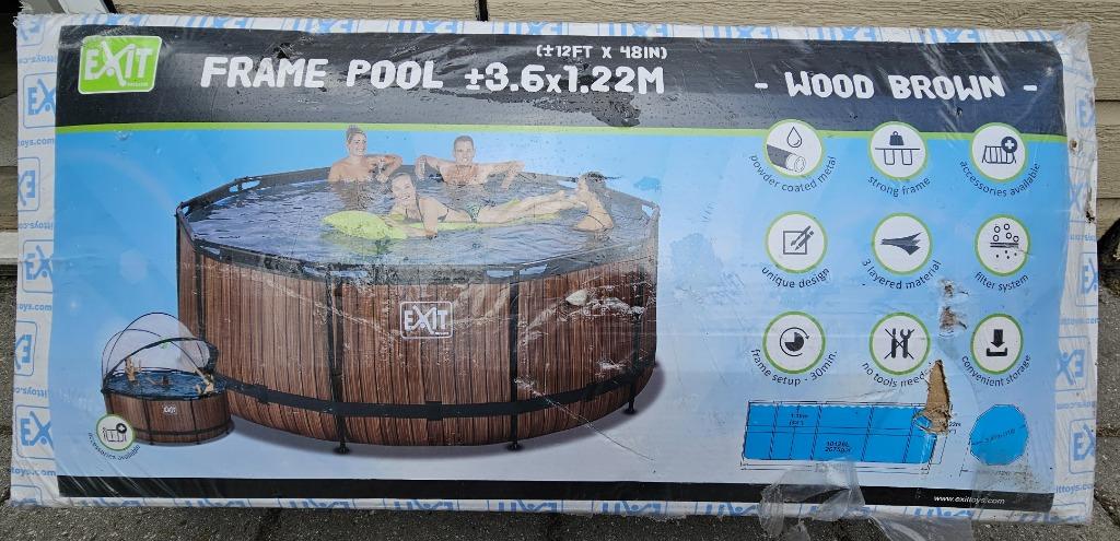 EXIT houtlook bruin zwembad ø360x122cm filterpomp trap zeil, Rond, Opzetzwembad, 200 tot 400 cm, Ophalen