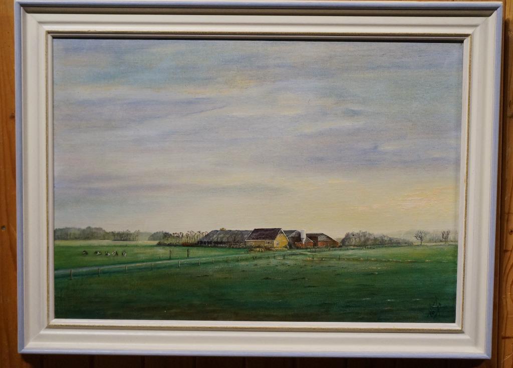 Fries landschap Boerderij Koeien Makkinga olieverf H de Jong, Enlèvement
