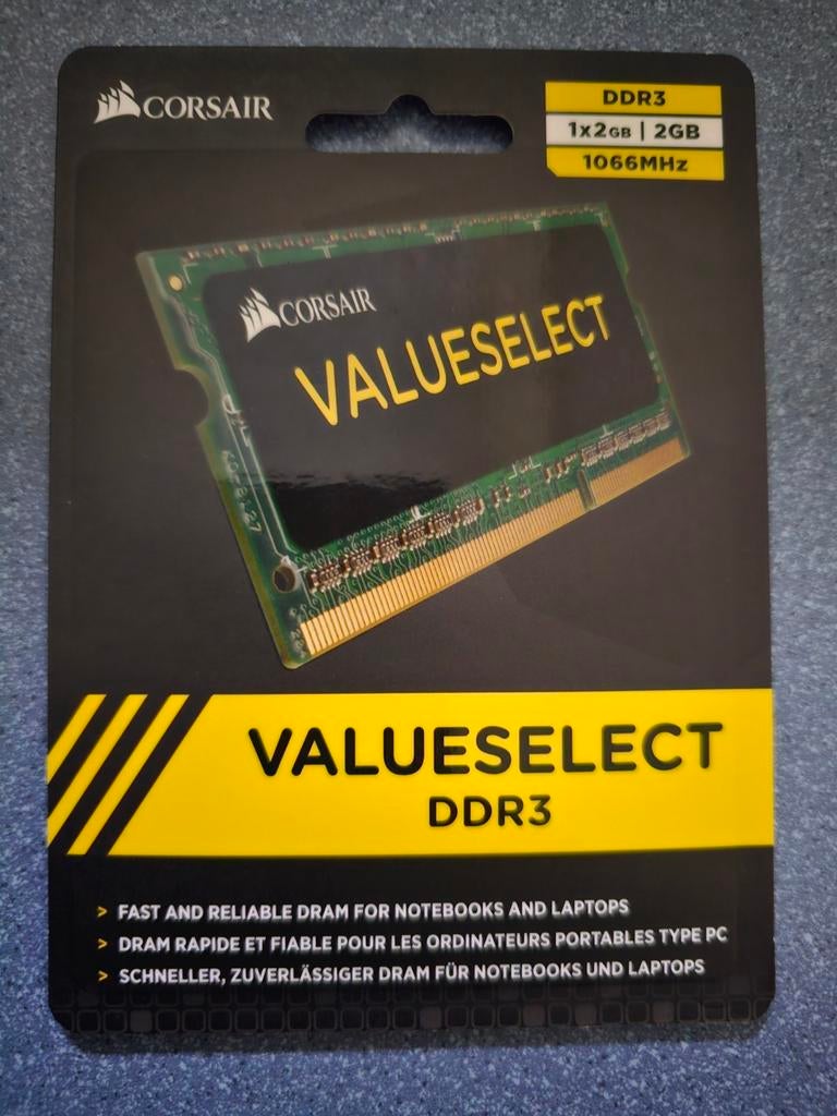 Corsair Valueselect DDR3 2GB 1066MHz SoDIMM (x2), Computers en Software, RAM geheugen, Nieuw, Laptop, 2 GB, DDR3, Ophalen of Verzenden