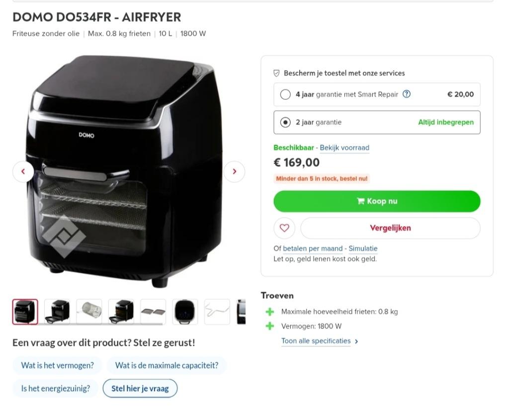 Domo Airfryer + accesoires NIEUW!, Ophalen, Airfryer