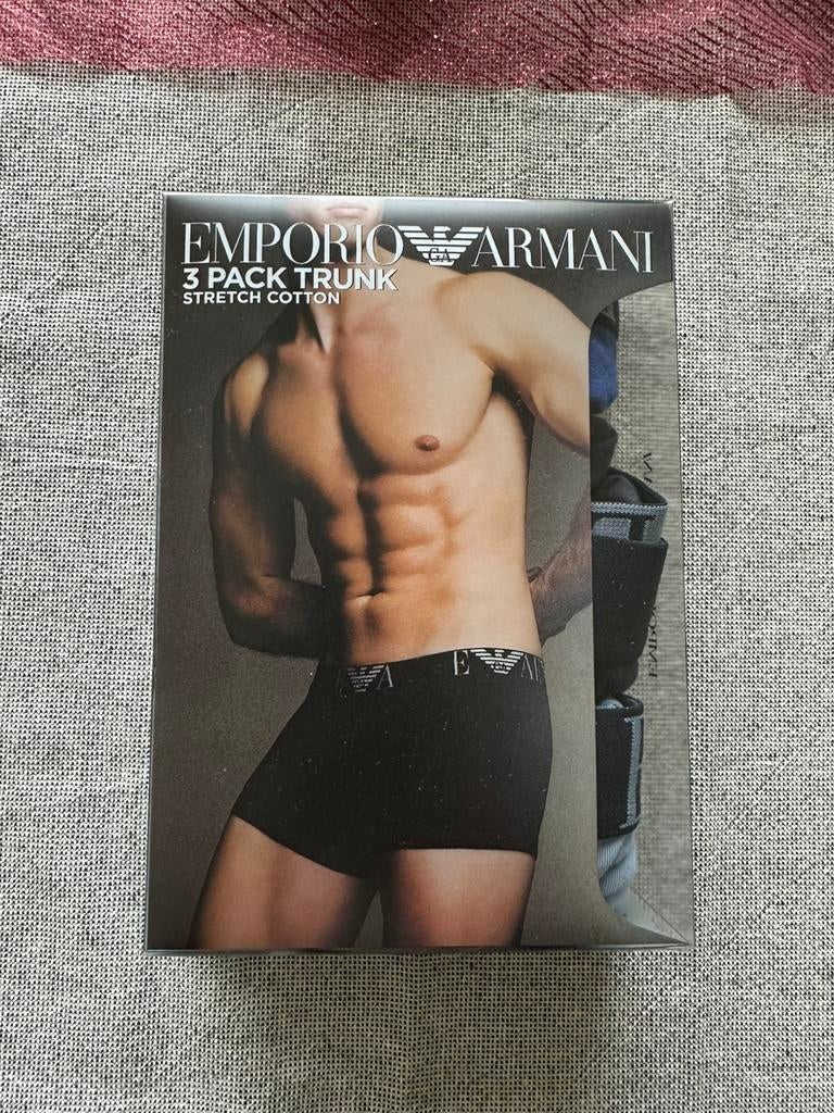Emporio armani 3 pack trunck stretch cotton - s (small), Ophalen of Verzenden, Blauw, Boxer