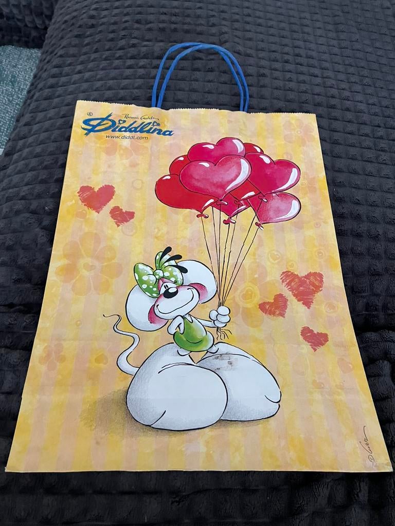 Diddl grote papieren zak Diddlina met ballonnen hartvorm, Verzamelen, Ophalen of Verzenden, Diddl, Zo goed als nieuw