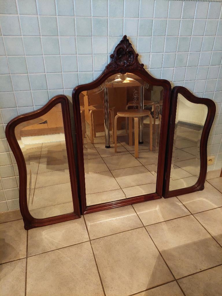 Afgeschuinde drieluikspiegel in Louis XV-stijl, Antiek en Kunst, Ophalen of Verzenden