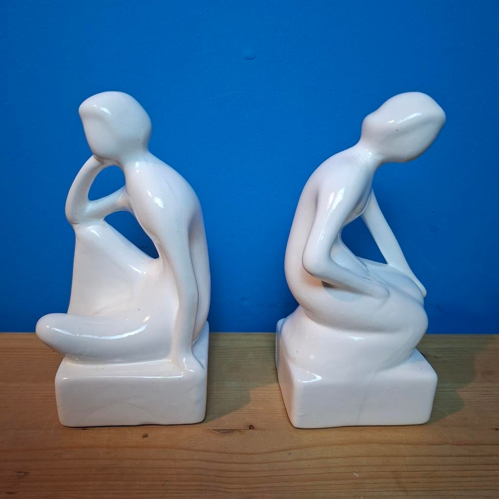 Paar mid century boekensteunen Royal Delft De denker, Ophalen of Verzenden