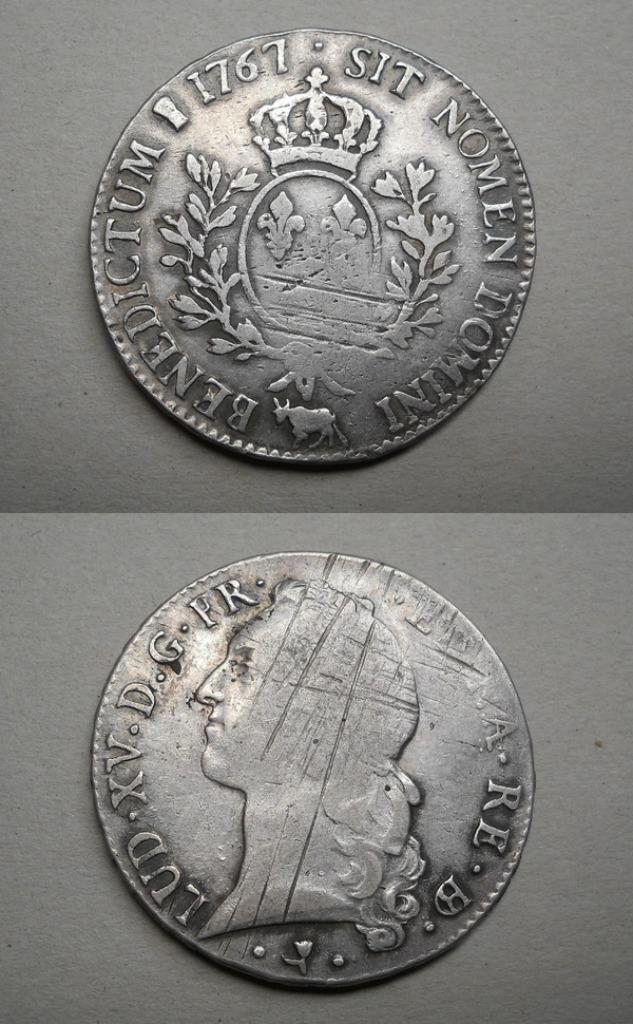 Ecu "au bandeau" de 1767 à l'effigie de Louis XV, Enlèvement, France, Argent