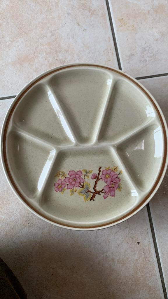 6 vintage fondueborden,  Franse merk Gien, Antiek en Kunst, Ophalen