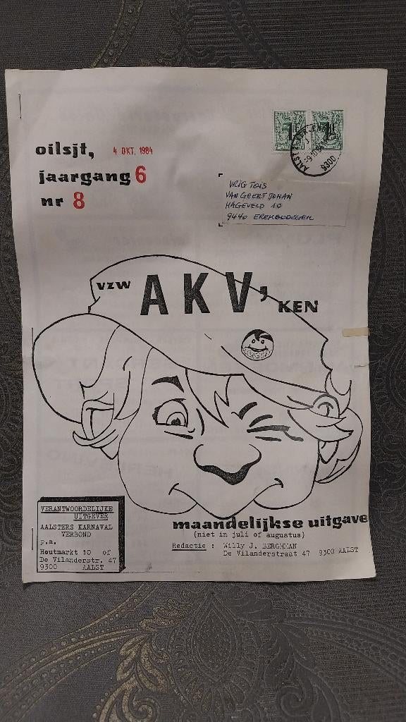 AKV'ken Aalst Carnaval Oilsjt 1984, Ophalen of Verzenden, Gebruikt