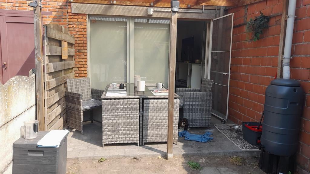 Tuintafel met glazen tafelblad en 6 stoelen, Tuin en Terras, Ophalen