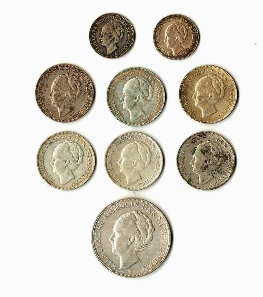 Lotje 8 munten / Nederland / Wilhelmina / Zilver / 95 Gr, Postzegels en Munten, Munten | Nederland, Ophalen of Verzenden, 2½ gulden