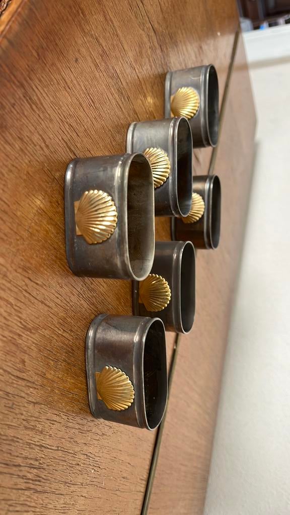 Art deco servet ringen 6 stuks goud en zilver, Ophalen of Verzenden