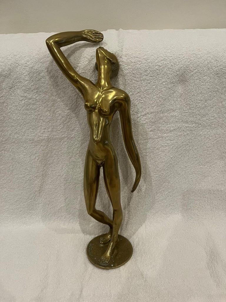 Zwaar bronzen beeld – gesigneerd “Nsimba” – moderne danseres, Antiek en Kunst, Ophalen, Brons, Beeld, Vrouw