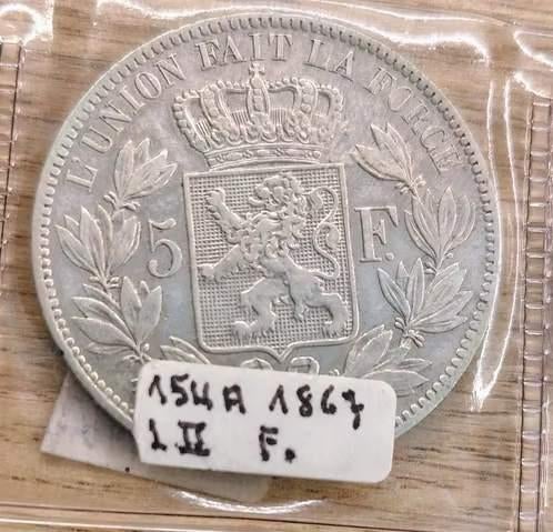 5 francs belge Léopold II  1867 154a avec point, Monnaie en vrac, Argent, Enlèvement, Argent