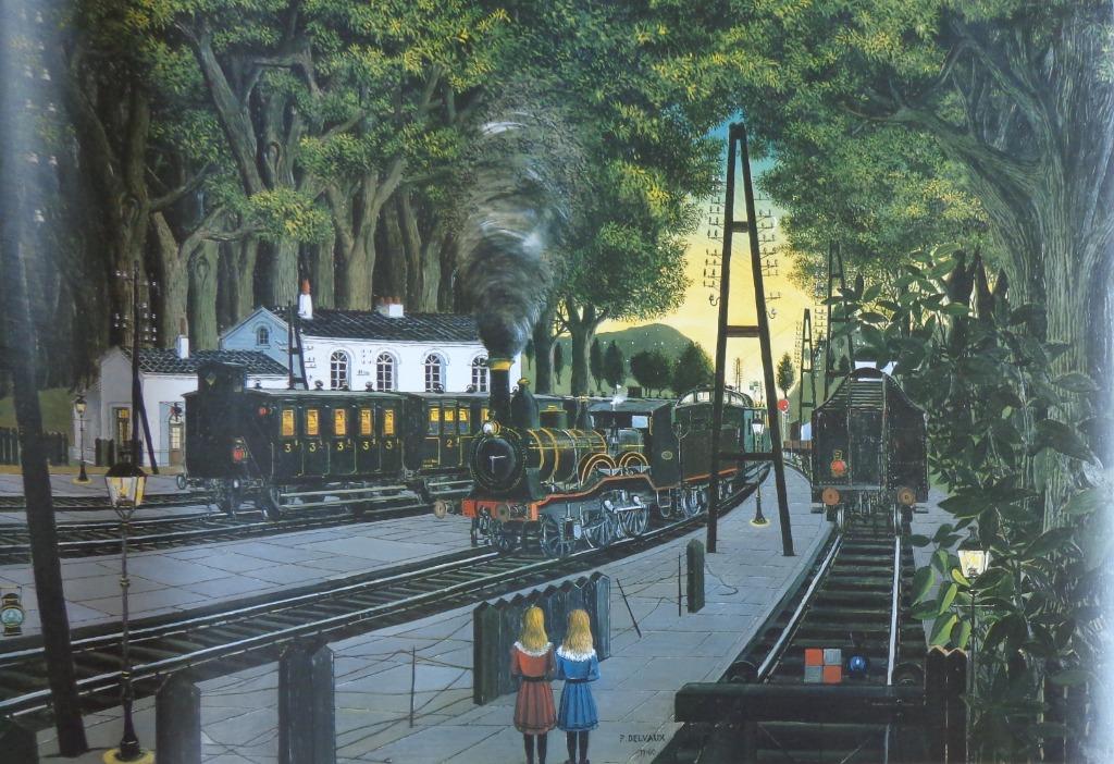 PAUL DELVAUX / LA GARE FORESTIERE / OFFSET / 69x101cm / SIG, Antiquités & Art, Art | Lithographies & Sérigraphies, Enlèvement ou Envoi