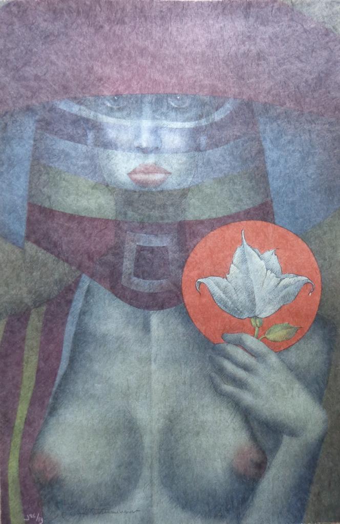 JEF VAN TUERENHOUT / KONINGIN MET BLOEM / ZEEFDRUK / 76x50cm, Antiek en Kunst, Kunst | Litho's en Zeefdrukken, Ophalen of Verzenden