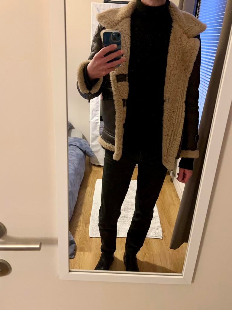 Lederen Shearling Jacket, Enlèvement, Comme neuf, Brun