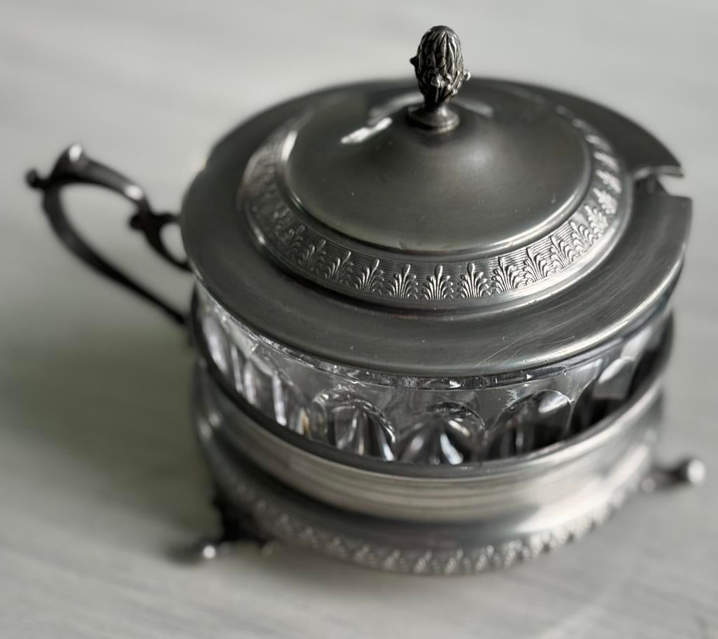 SUCRIER/CONFITURIER  ANCIEN EN ÉTAIN ET CRISTAL, Antiquités & Art, Enlèvement