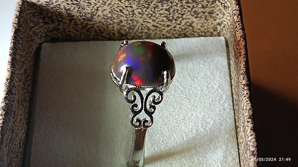 Bague réglable en argent massif avec opale noire d'Éthiopie, Neuf, Enlèvement ou Envoi, Argent, Argent