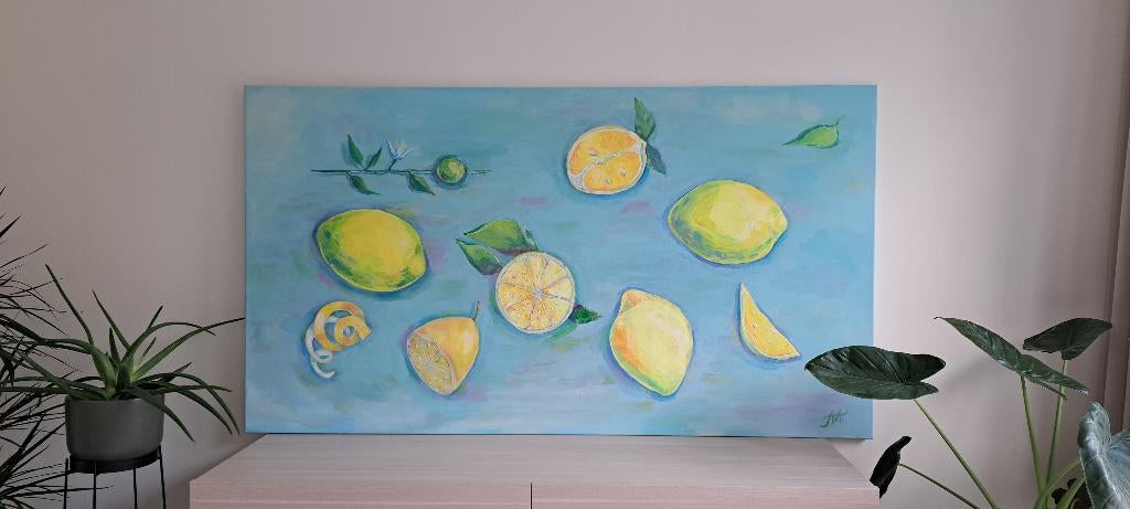 Stretched canvas "Lemons" 180*100 Acryl, Antiek en Kunst, Ophalen