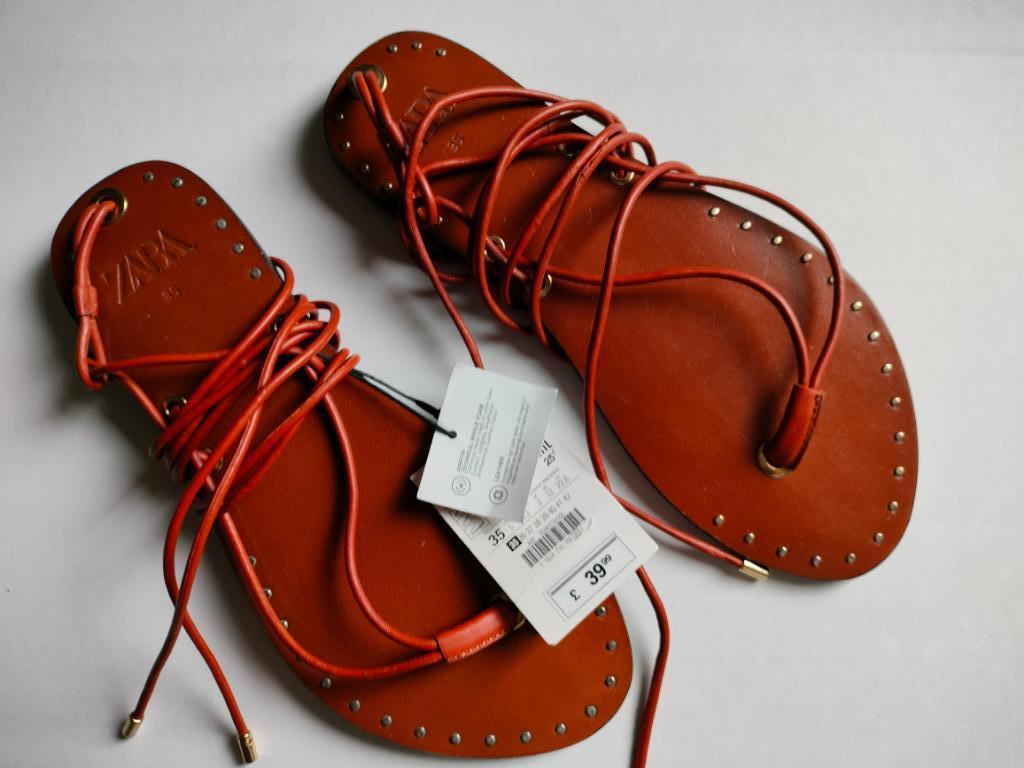 👡Nieuwe lederen buine sandalen 35 niet aangedaan etiket 👡, Bruin, Zara, Nieuw, Sandalen of Muiltjes