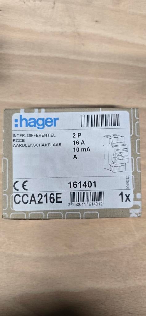 Hager CCA216E diffautomaat 2P 16A 10mA ongebruikt, Enlèvement ou Envoi