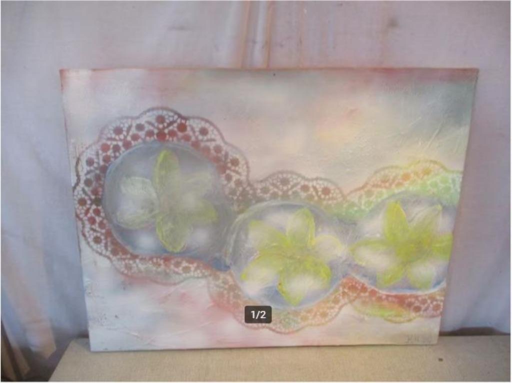 Leuk modern geschilderd werk 'Krans met Bloemen' - KM 2012, Ophalen of Verzenden