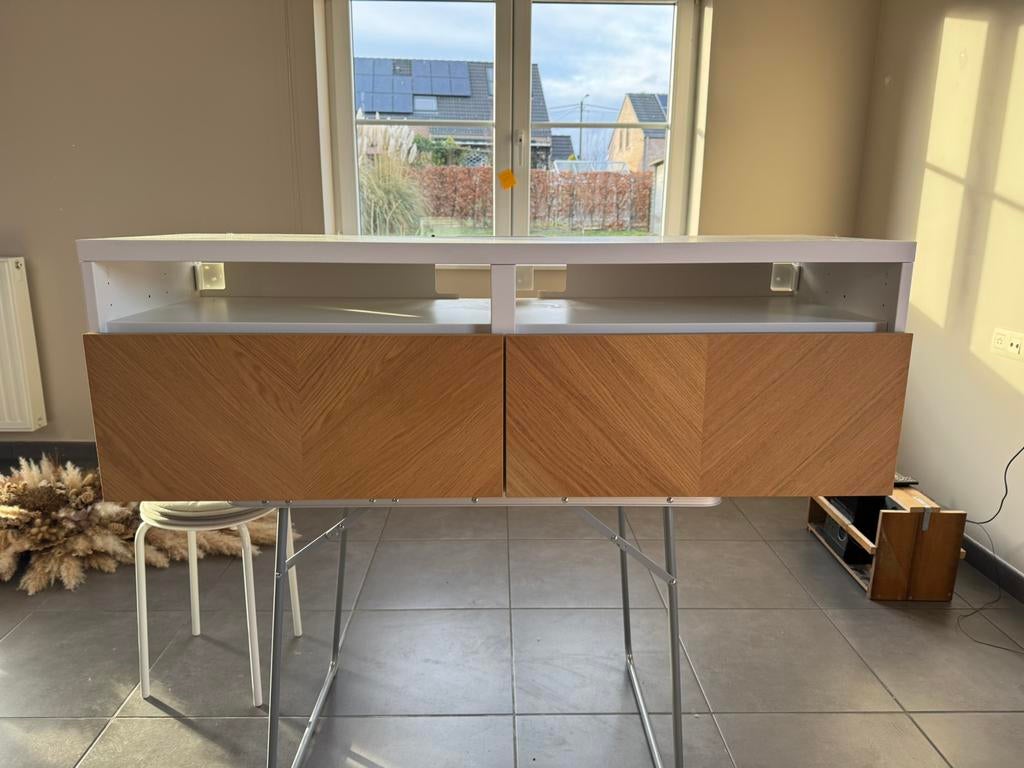 Meuble TV Besta Blanc Plaqué chêne IKEA, Enlèvement, Comme neuf, Chêne