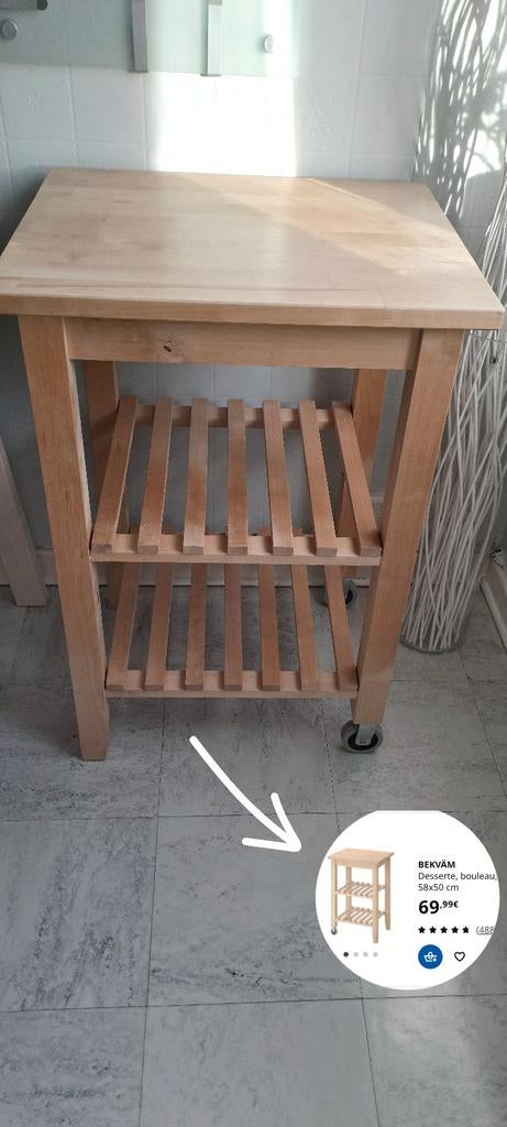 Desserte en bois massif bouleau / Article vendu ✅️, Maison & Meubles, Tables | Dessertes, Moins de 25 cm, 50 à 100 cm, Carré, Enlèvement