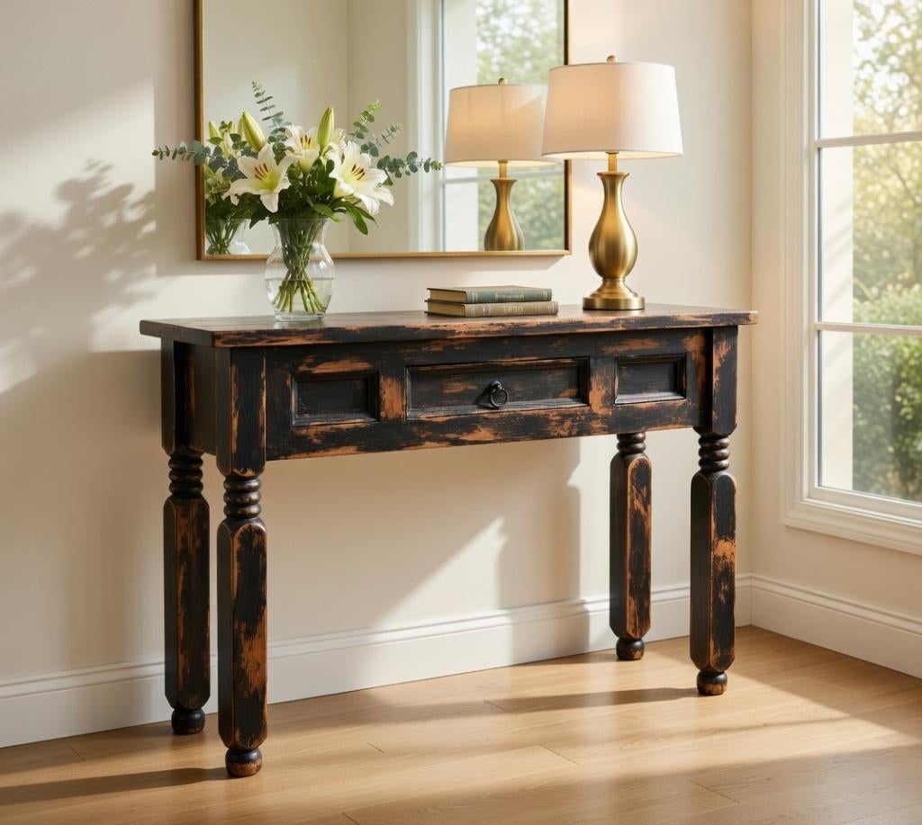 Table d'appoint patinée, Maison & Meubles, 100 à 150 cm, 25 à 50 cm, Enlèvement ou Envoi, Utilisé