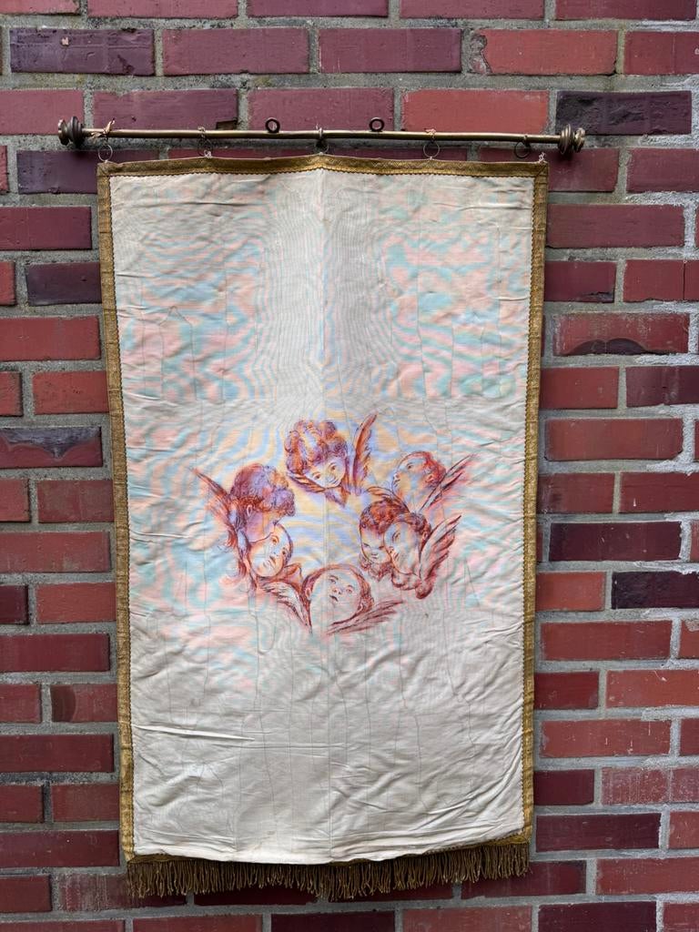 Antiek wandkleed cherubijnen, Antiek en Kunst, Ophalen of Verzenden