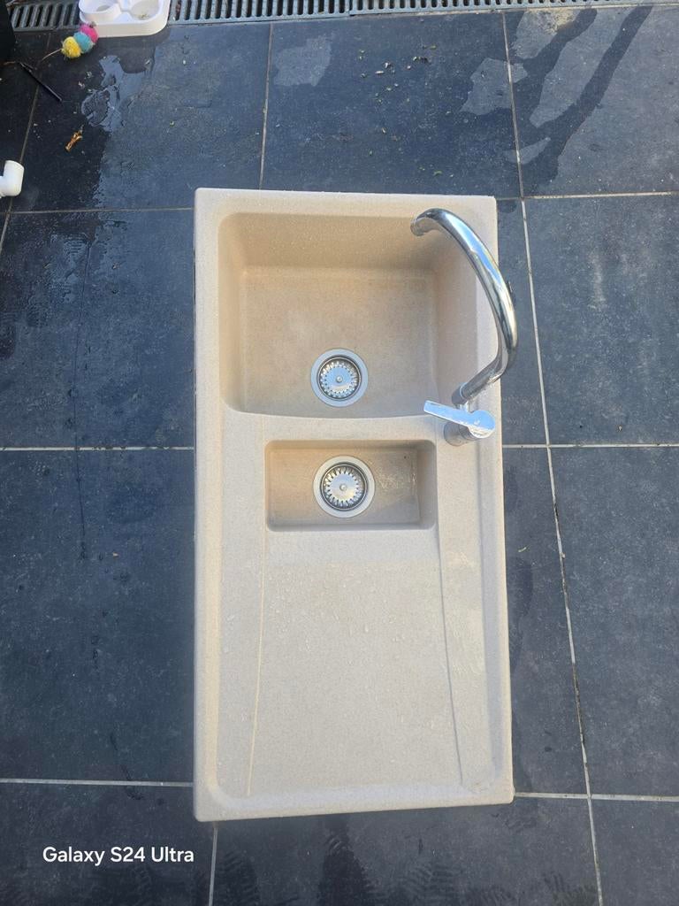 évier cuisine en Composite, deux bacs, un gran avec robinet, Enlèvement