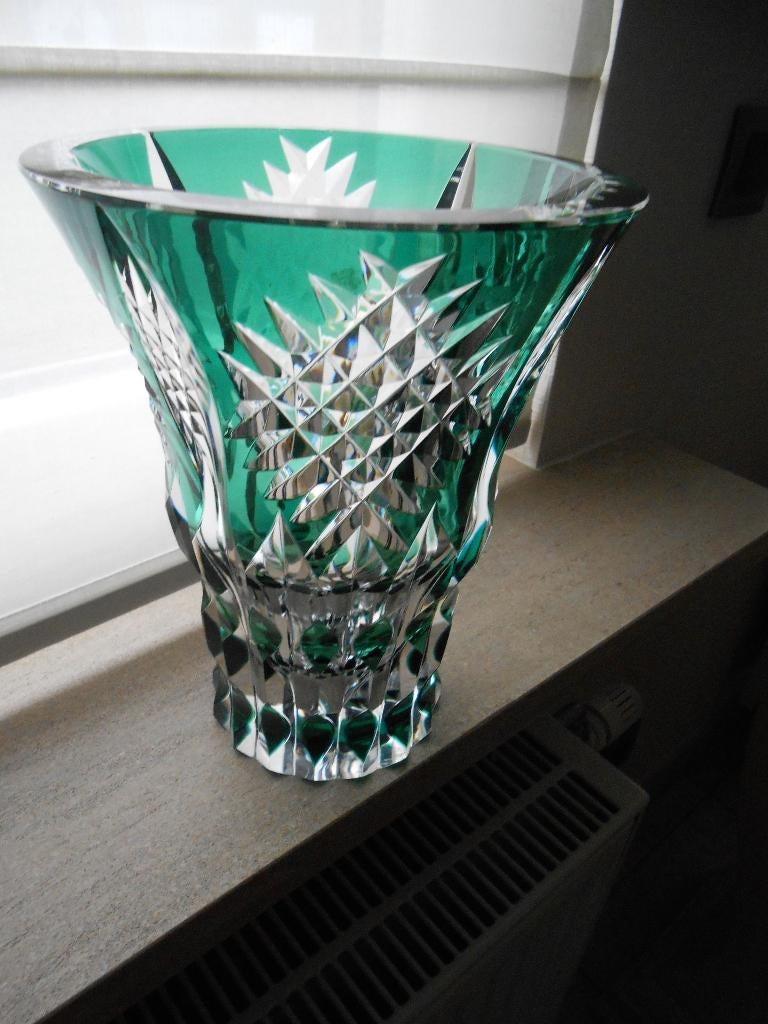 Val St-Lambert groene kristallen vaas getekend, Ophalen