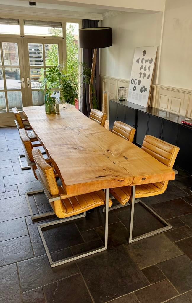 Massief Populieren Boomstamtafel 300x100cm (dikte 8cm!), Huis en Inrichting, Ophalen, 200 cm of meer, 50 tot 100 cm, Zo goed als nieuw