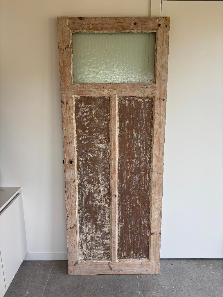 Oude deur met getrokken glas, Ophalen, Gebruikt, Minder dan 80 cm, Binnendeur
