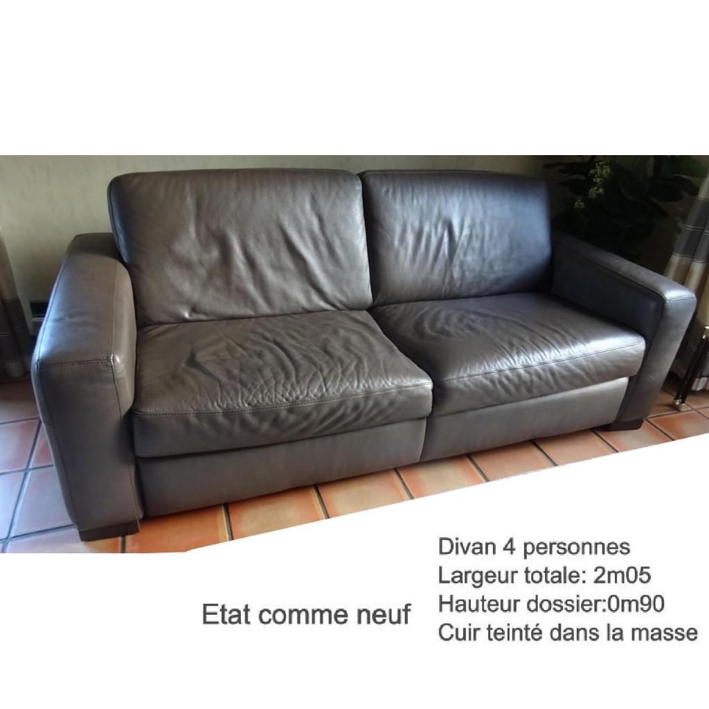 Divan cuir 3-4 places, Maison & Meubles, 200 à 250 cm, Banc droit, Comme neuf, Enlèvement