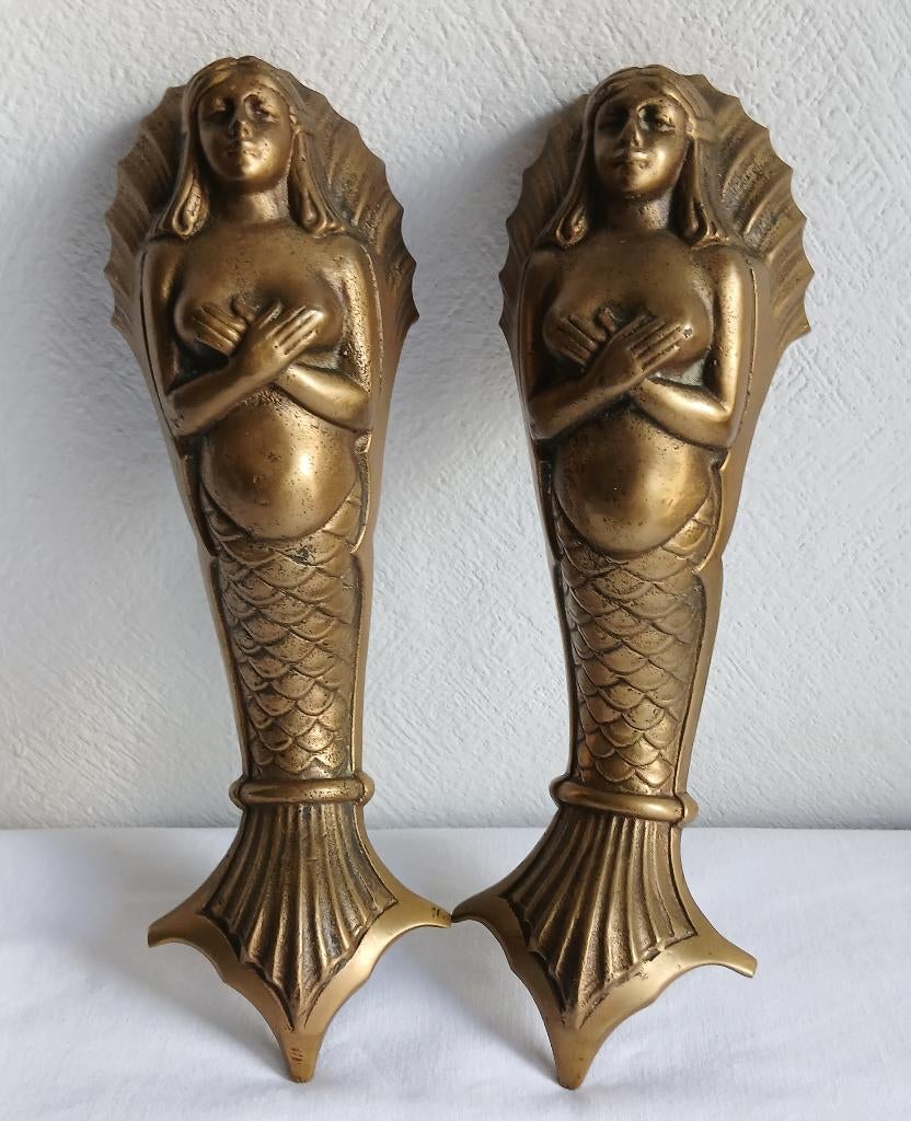Messing antieke zeemeermin deurgrepen ( art nouveau stijl ), Antiek en Kunst, Antiek | Brons en Koper, Ophalen