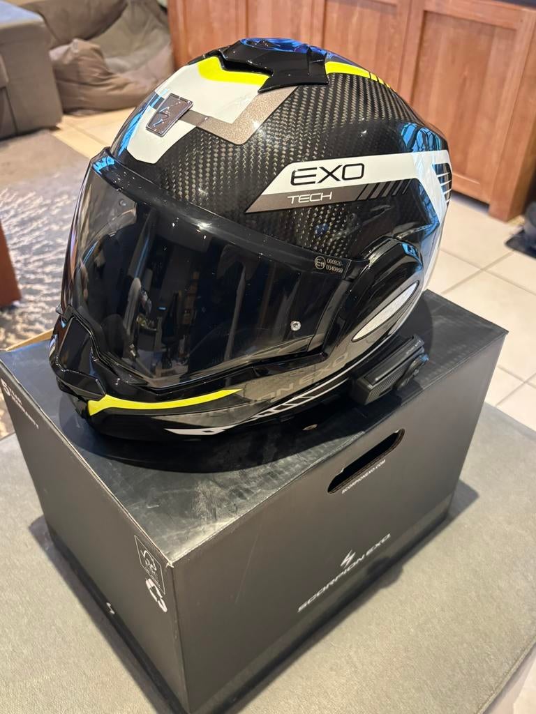 Casque moto Scorpion Exo-Tech Evo Carbon + Intercom, Motoren, Ophalen, L