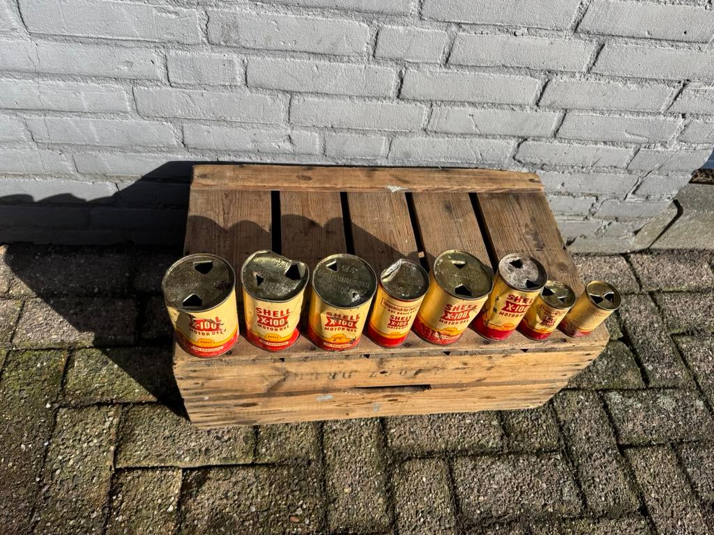 Oude Shell X 100 mini olie blikken, Ophalen of Verzenden, Gebruikt, Overige, Overige merken