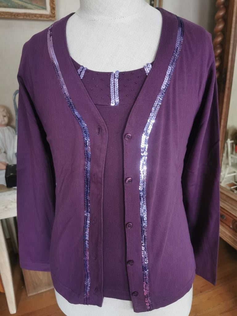 Cardigan et haut à paillettes comme neufs, Enlèvement